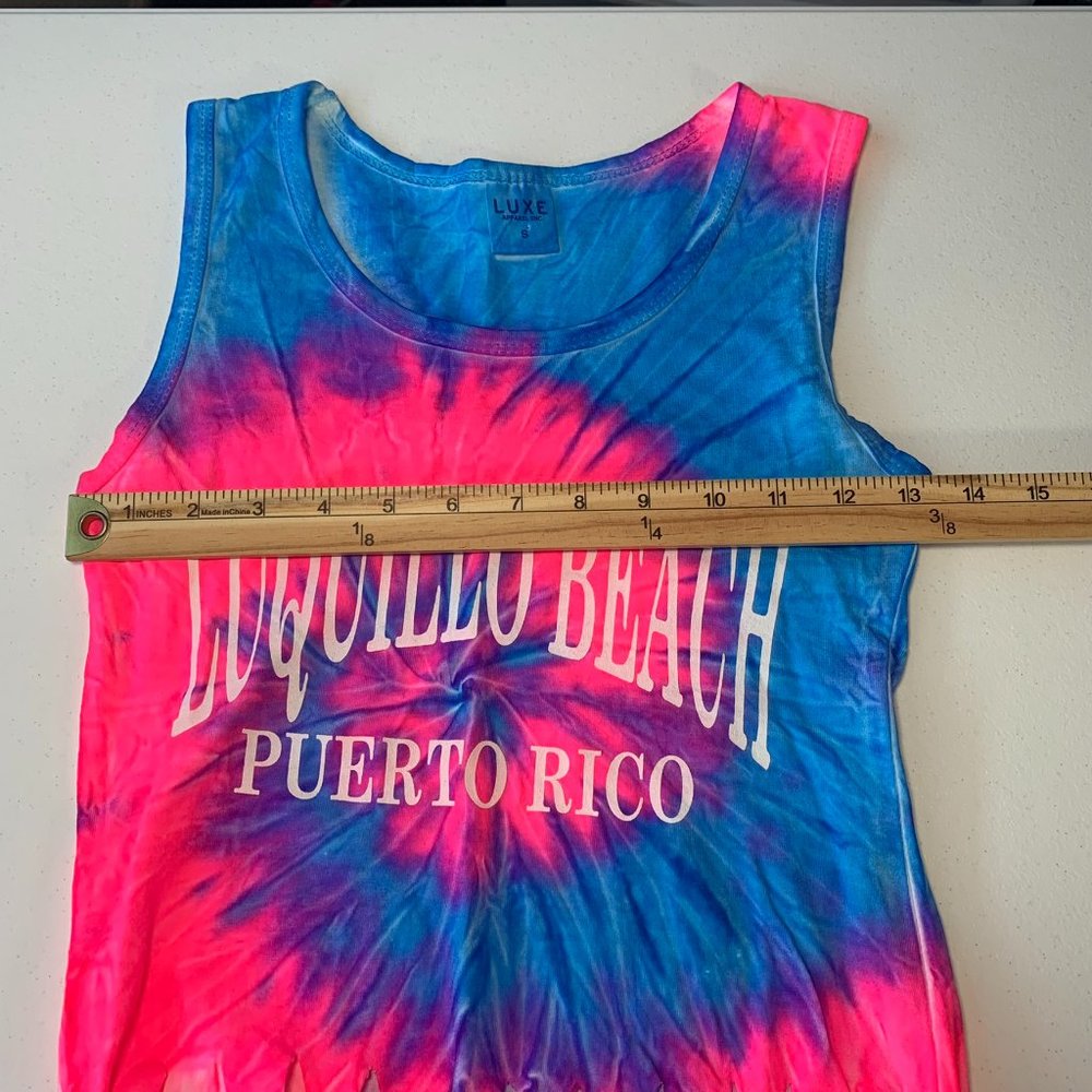 LUQUILLO BEACH PUERTO RICO TIE DYE FRINGED CROP TOP SMALL BAD BUNNY SUPER BOWL - Picture 7 of 8